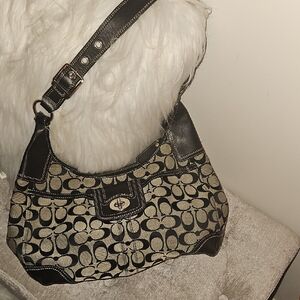 Coach Black and Cream Signature Shoulder Bag